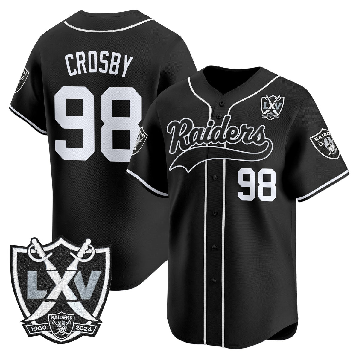 Las Vegas Raiders 65th Anniversary Patch Vapor Baseball Jersey - All Stitched
