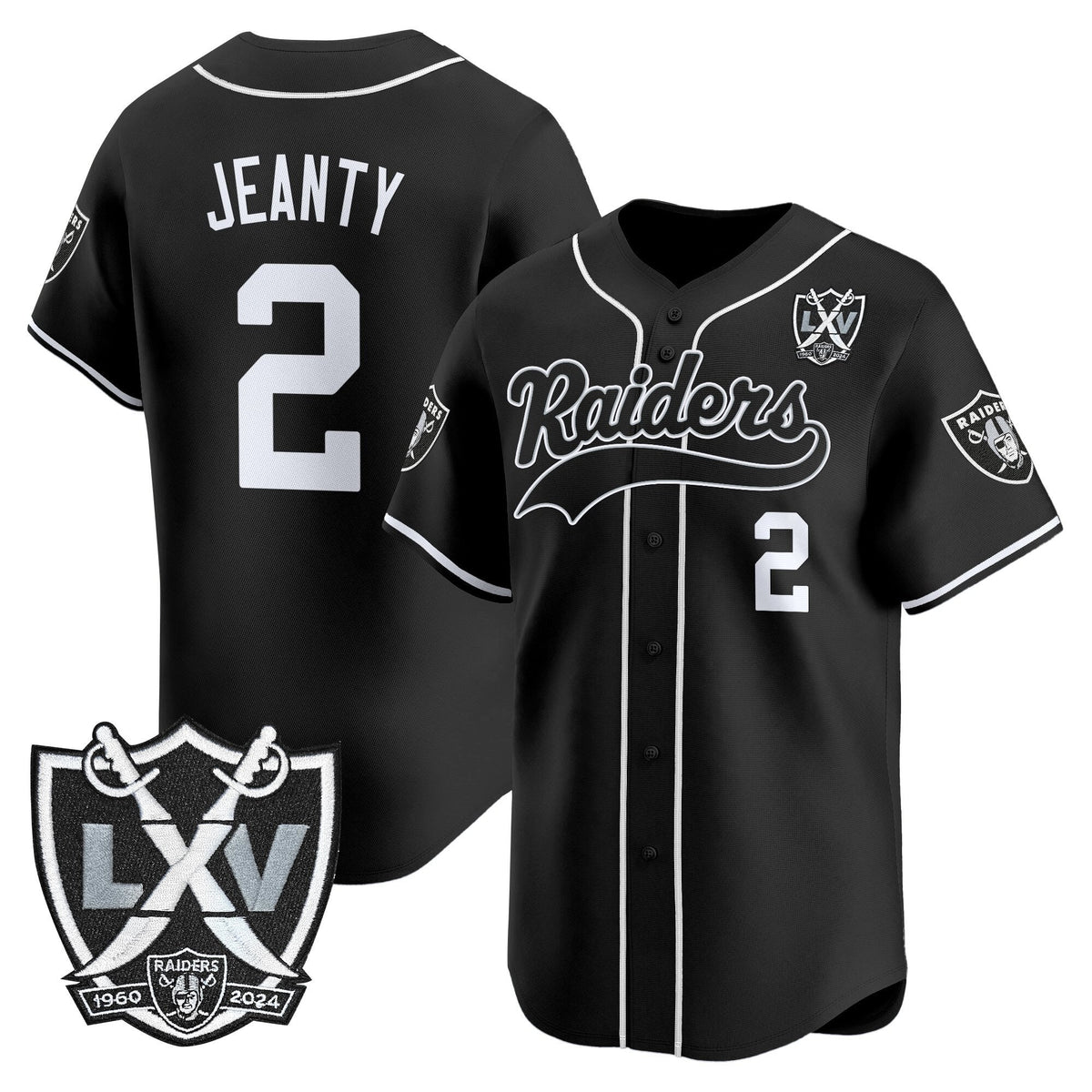 Las Vegas Raiders 65th Anniversary Patch Vapor Baseball Jersey - All Stitched