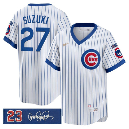 Men's Chicago Cubs 'Ryne Sandberg Tribute Patch' Cooperstown Jersey - All Stitched