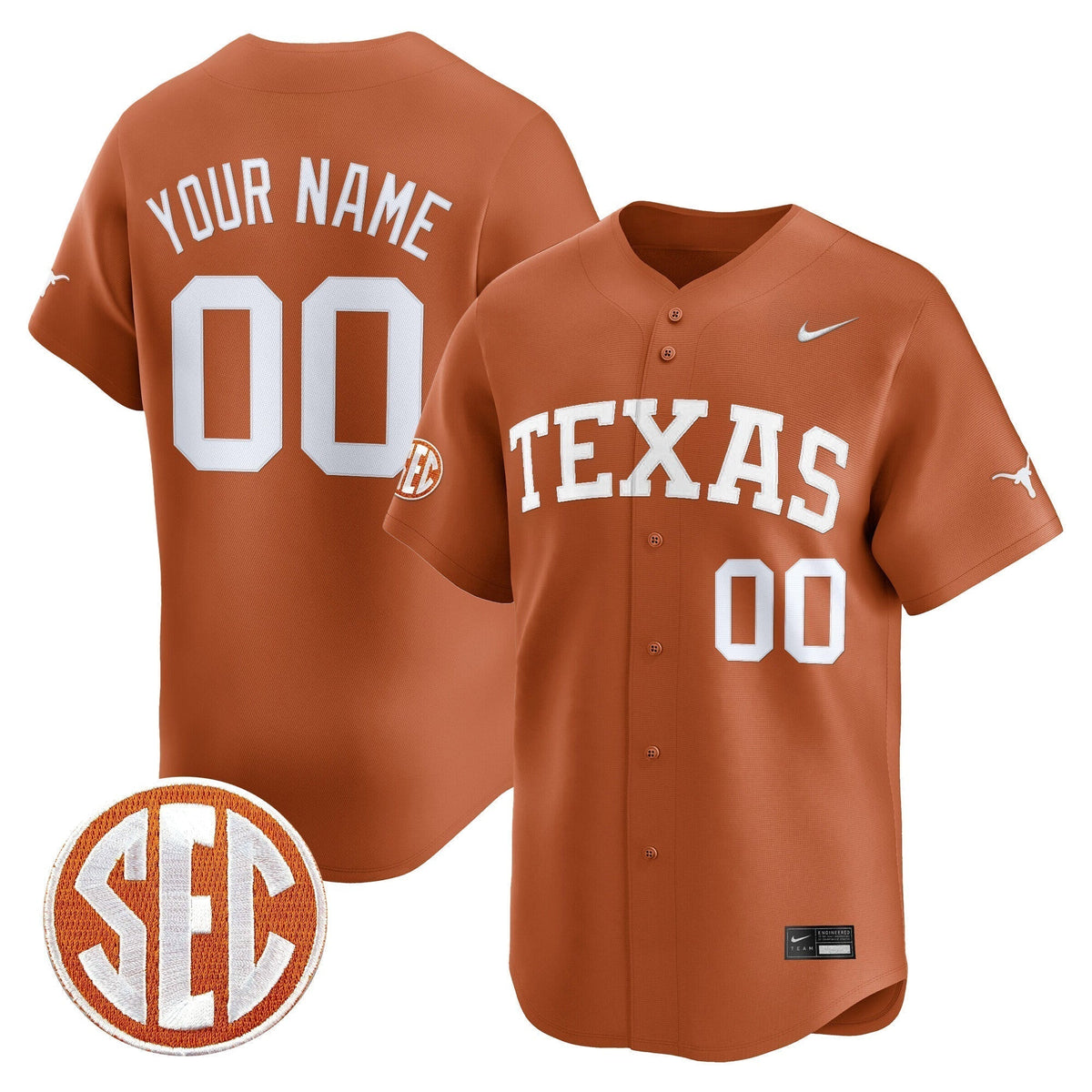 Texas Longhorns 2025 Vapor Baseball Custom Jersey - All Stitched