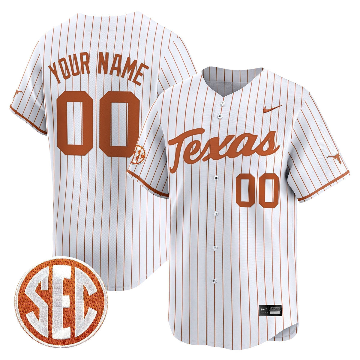 Texas Longhorns 2025 Vapor Baseball Custom Jersey - All Stitched