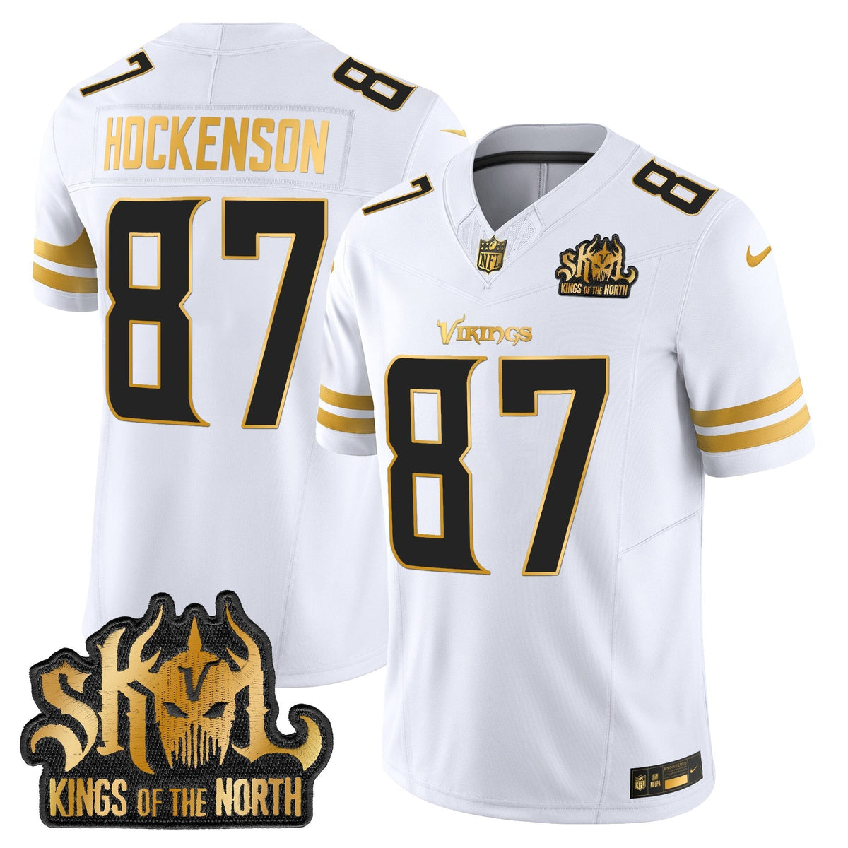 Men's Minnesota Vikings 2025 Gold Vapor Limited Jersey - Kings Of The North Patch - All Stitched