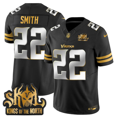 Men's Minnesota Vikings 2025 Gold Vapor Limited Jersey - Kings Of The North Patch - All Stitched