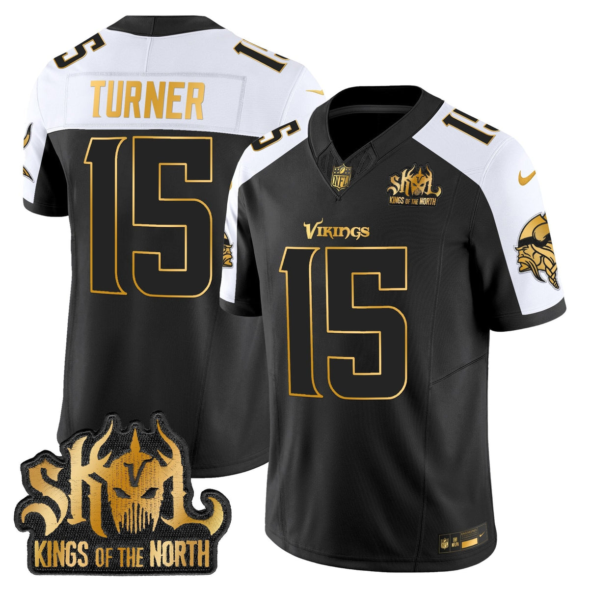 Men's Minnesota Vikings 2025 Gold Vapor Limited Jersey - Kings Of The North Patch - All Stitched