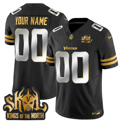 Minnesota Vikings 2025 Gold Vapor Limited Custom Jersey - Kings Of The North Patch - All Stitched