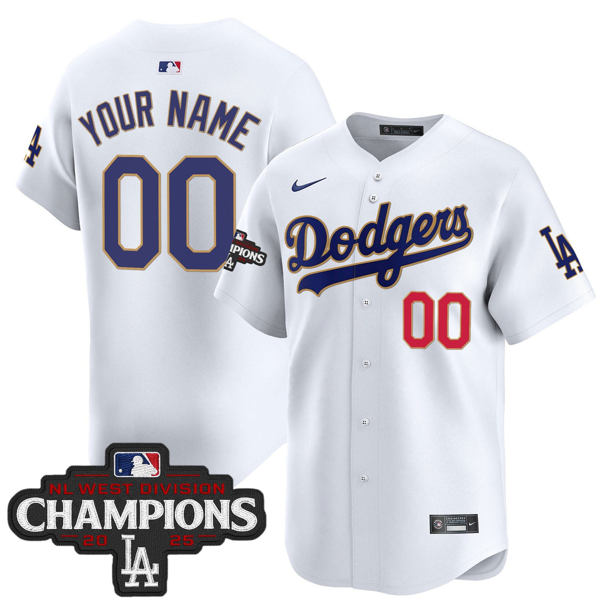 Dodgers 2025 NL West Division Champions Patch Gold Trim Vapor Premier Limited Custom Jersey - All Stitched