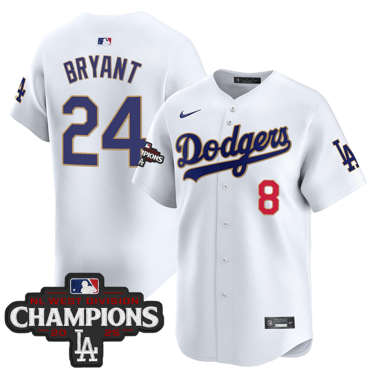 Men's Dodgers 2025 NL West Division Champions Patch Gold Trim Vapor Premier Limited Jersey - All Stitched