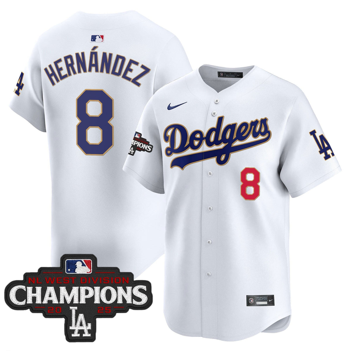 Men's Dodgers 2025 NL West Division Champions Patch Gold Trim Vapor Premier Limited Jersey - All Stitched