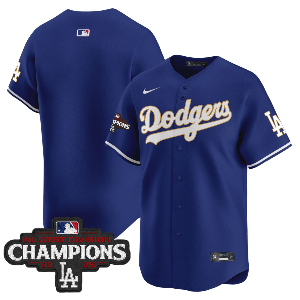 Men's Dodgers 2025 NL West Division Champions Patch Gold Trim Vapor Premier Limited Jersey - All Stitched