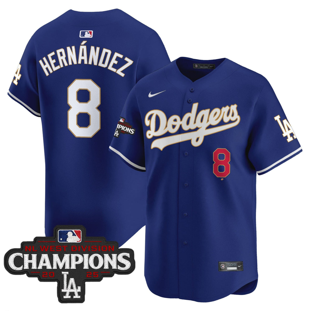 Men's Dodgers 2025 NL West Division Champions Patch Gold Trim Vapor Premier Limited Jersey - All Stitched