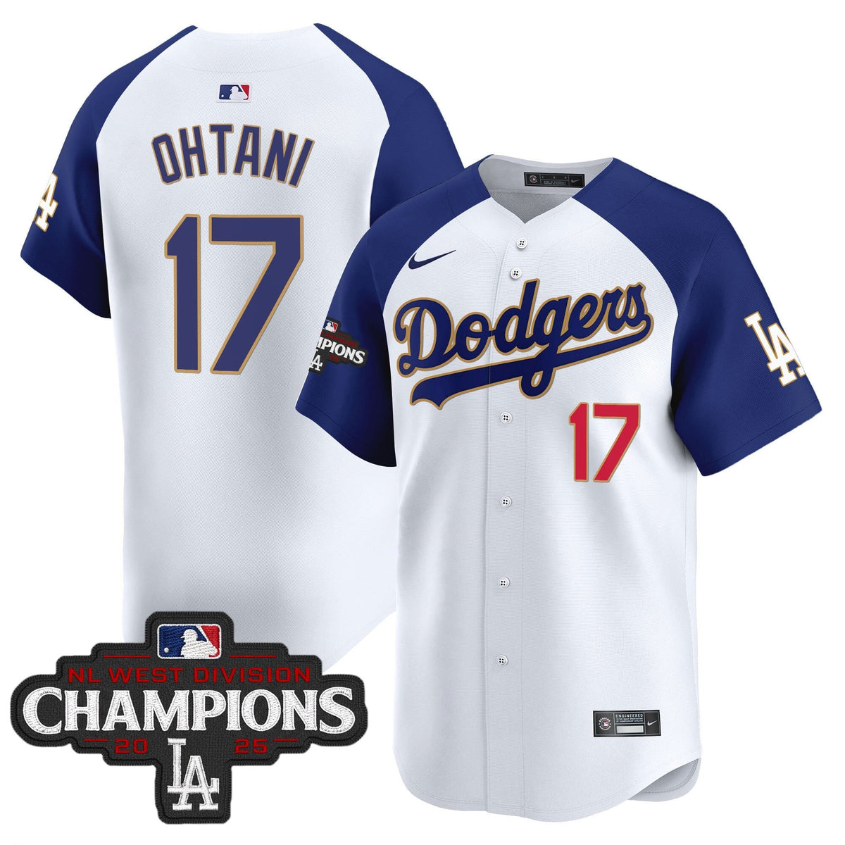 Men's Dodgers 2025 NL West Division Champions Patch Gold Trim Vapor Premier Limited Jersey - All Stitched