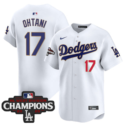 Men's Dodgers 2025 NL West Division Champions Patch Gold Trim Vapor Premier Limited Jersey - All Stitched