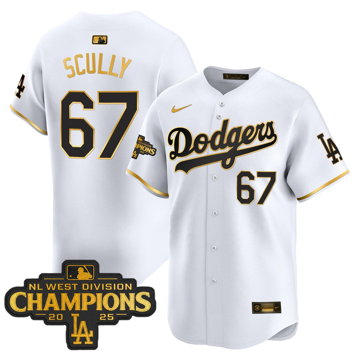 Men's Dodgers 2025 NL West Division Champions Patch Gold Trim Vapor Premier Limited Jersey - All Stitched