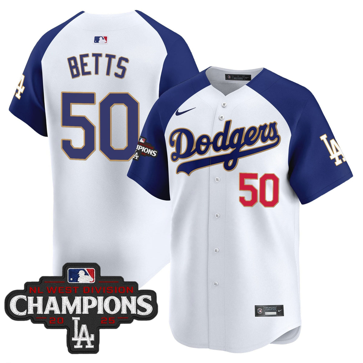 Men's Dodgers 2025 NL West Division Champions Patch Gold Trim Vapor Premier Limited Jersey - All Stitched