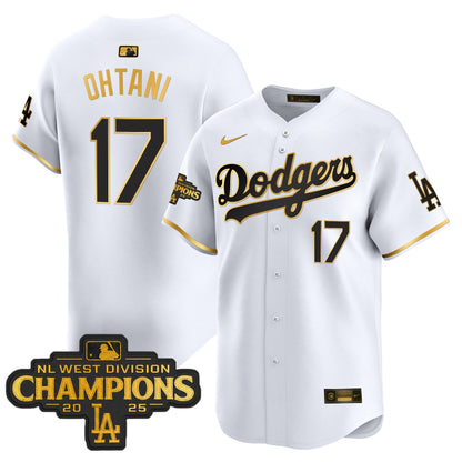 Men's Dodgers 2025 NL West Division Champions Patch Gold Trim Vapor Premier Limited Jersey - All Stitched