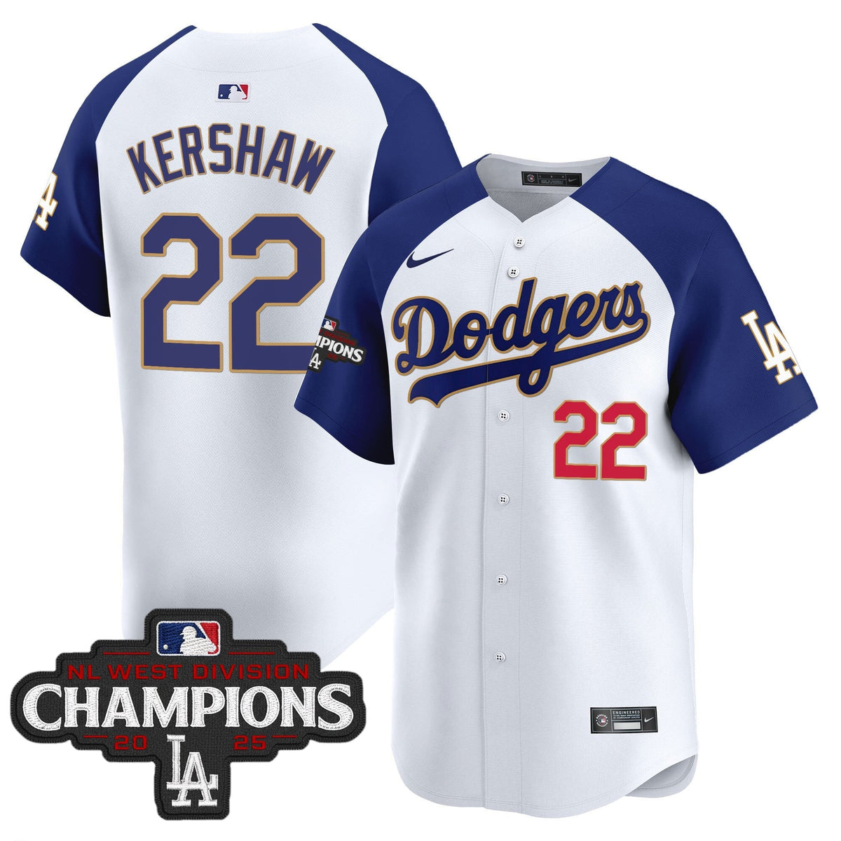 Men's Dodgers 2025 NL West Division Champions Patch Gold Trim Vapor Premier Limited Jersey - All Stitched