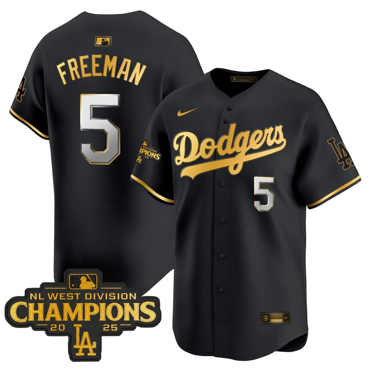 Men's Dodgers 2025 NL West Division Champions Patch Gold Trim Vapor Premier Limited Jersey - All Stitched