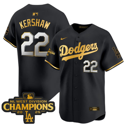 Men's Dodgers 2025 NL West Division Champions Patch Gold Trim Vapor Premier Limited Jersey - All Stitched