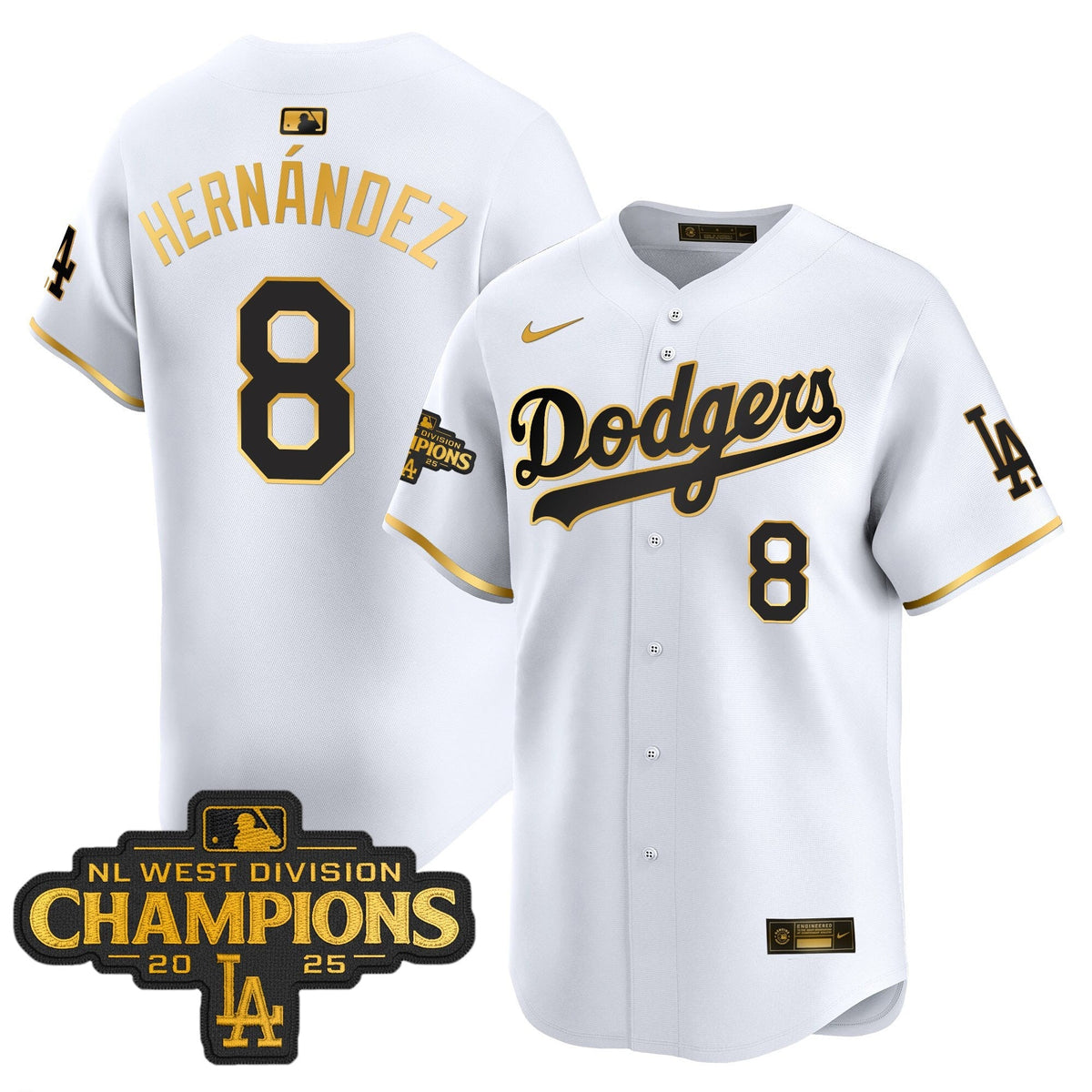Men's Dodgers 2025 NL West Division Champions Patch Gold Trim Vapor Premier Limited Jersey - All Stitched