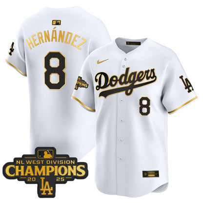 Men's Dodgers 2025 NL West Division Champions Patch Gold Trim Vapor Premier Limited Jersey - All Stitched