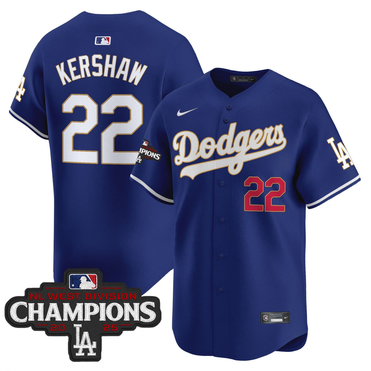 Men's Dodgers 2025 NL West Division Champions Patch Gold Trim Vapor Premier Limited Jersey - All Stitched