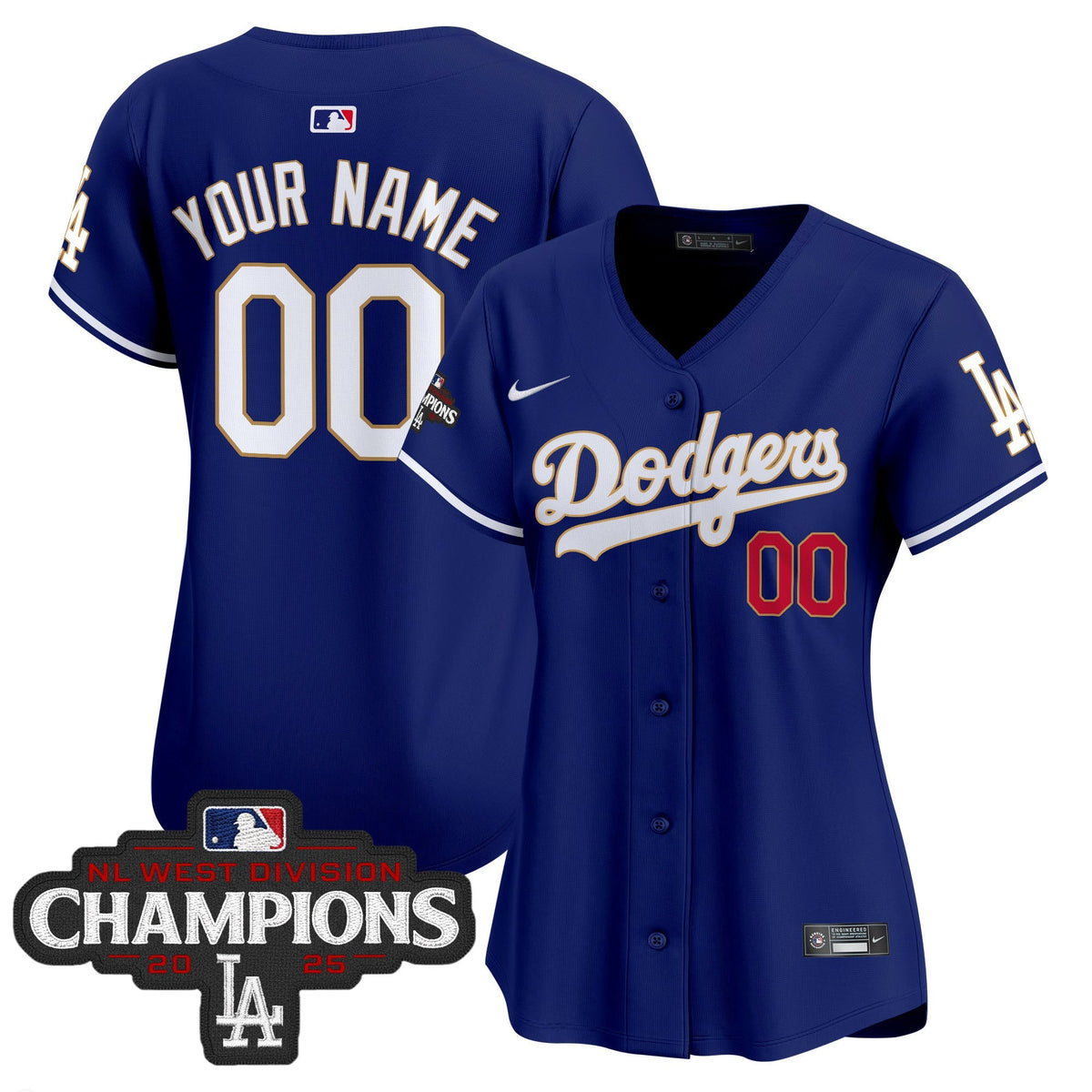 Dodgers 2025 NL West Division Champions Patch Gold Trim Vapor Premier Limited Custom Jersey - All Stitched