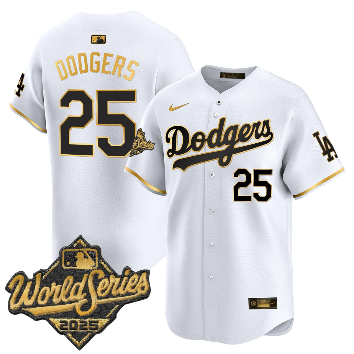 Men's Dodgers 2025 World Series Gold Trim Vapor Premier Limited Jersey - All Stitched