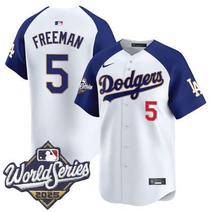 Men's Dodgers 2025 World Series Gold Trim Vapor Premier Limited Jersey - All Stitched
