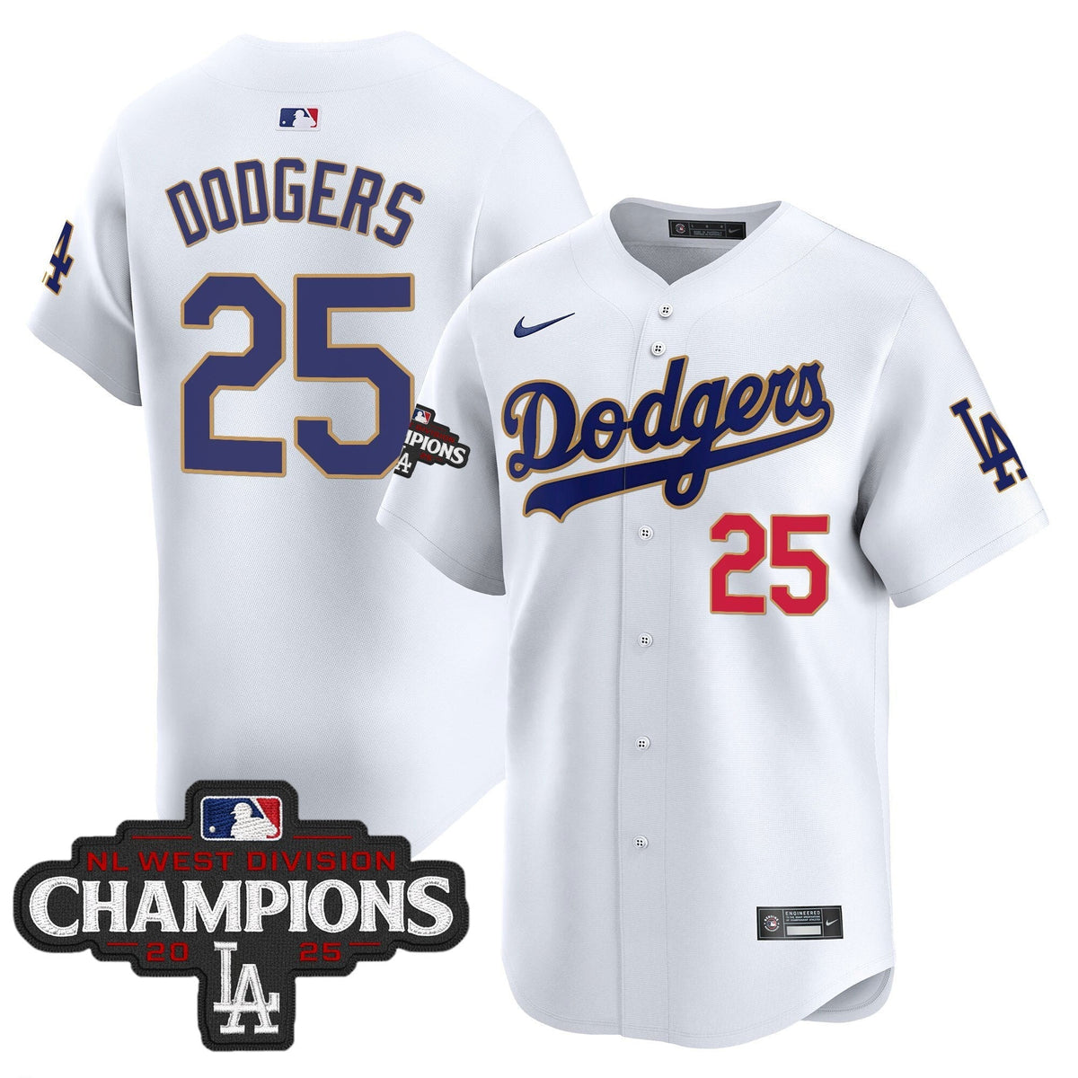 Men's Dodgers 2025 World Series Gold Trim Vapor Premier Limited Jersey - All Stitched