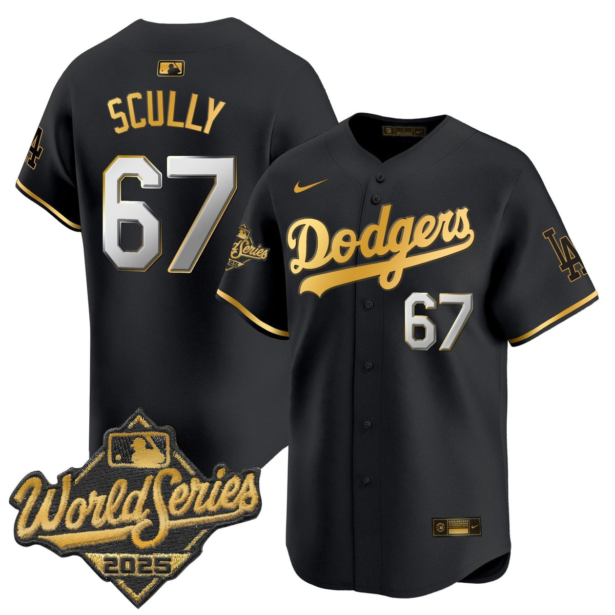 Men's Dodgers 2025 World Series Gold Trim Vapor Premier Limited Jersey - All Stitched