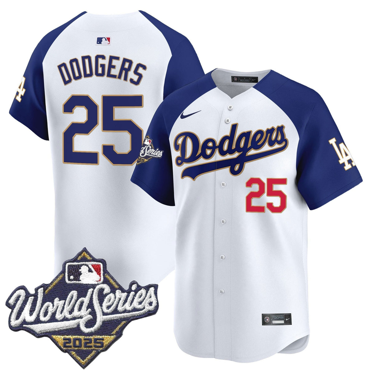 Men's Dodgers 2025 World Series Gold Trim Vapor Premier Limited Jersey - All Stitched