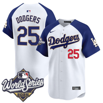 Men's Dodgers 2025 World Series Gold Trim Vapor Premier Limited Jersey - All Stitched