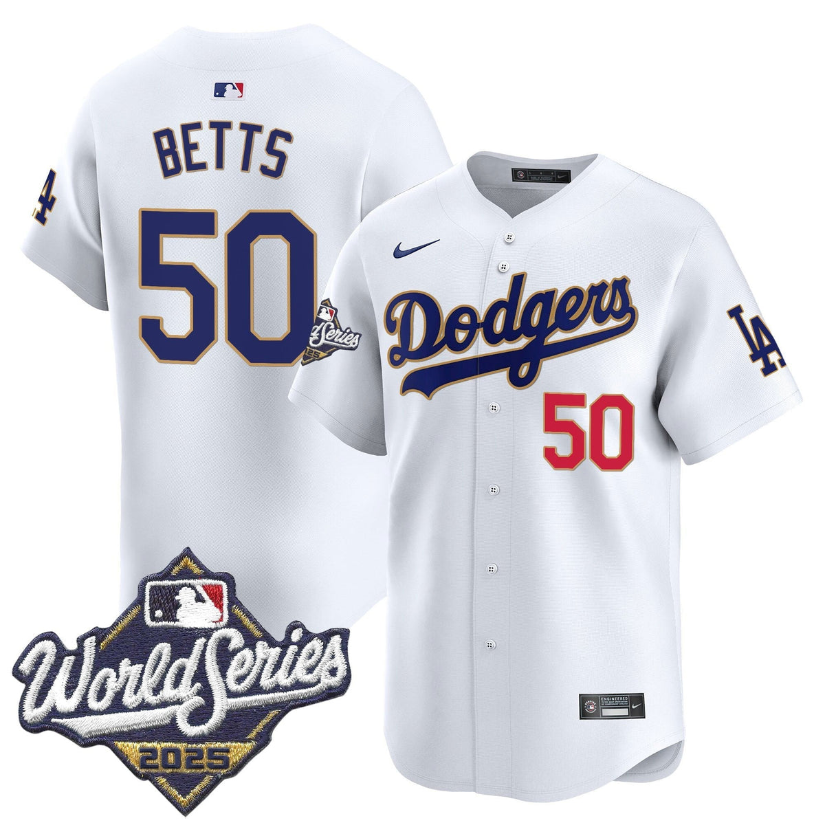 Men's Dodgers 2025 World Series Gold Trim Vapor Premier Limited Jersey - All Stitched