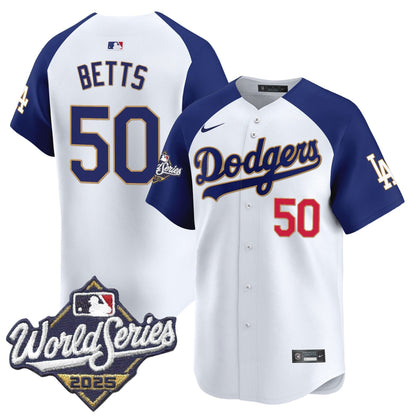 Men's Dodgers 2025 World Series Gold Trim Vapor Premier Limited Jersey - All Stitched