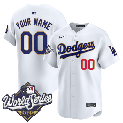 Dodgers 2025 World Series Gold Trim Vapor Premier Limited Custom Jersey - All Stitched