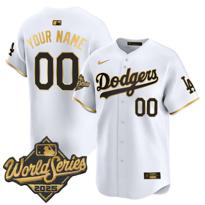 Dodgers 2025 World Series Gold Trim Vapor Premier Limited Custom Jersey - All Stitched