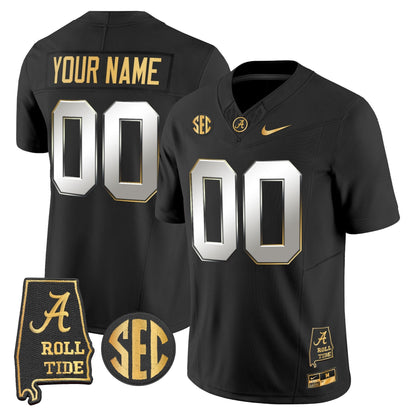 Alabama Crimson Tide 2025 Gold Vapor Limited Custom Jersey - Alabama Map - All Stitched
