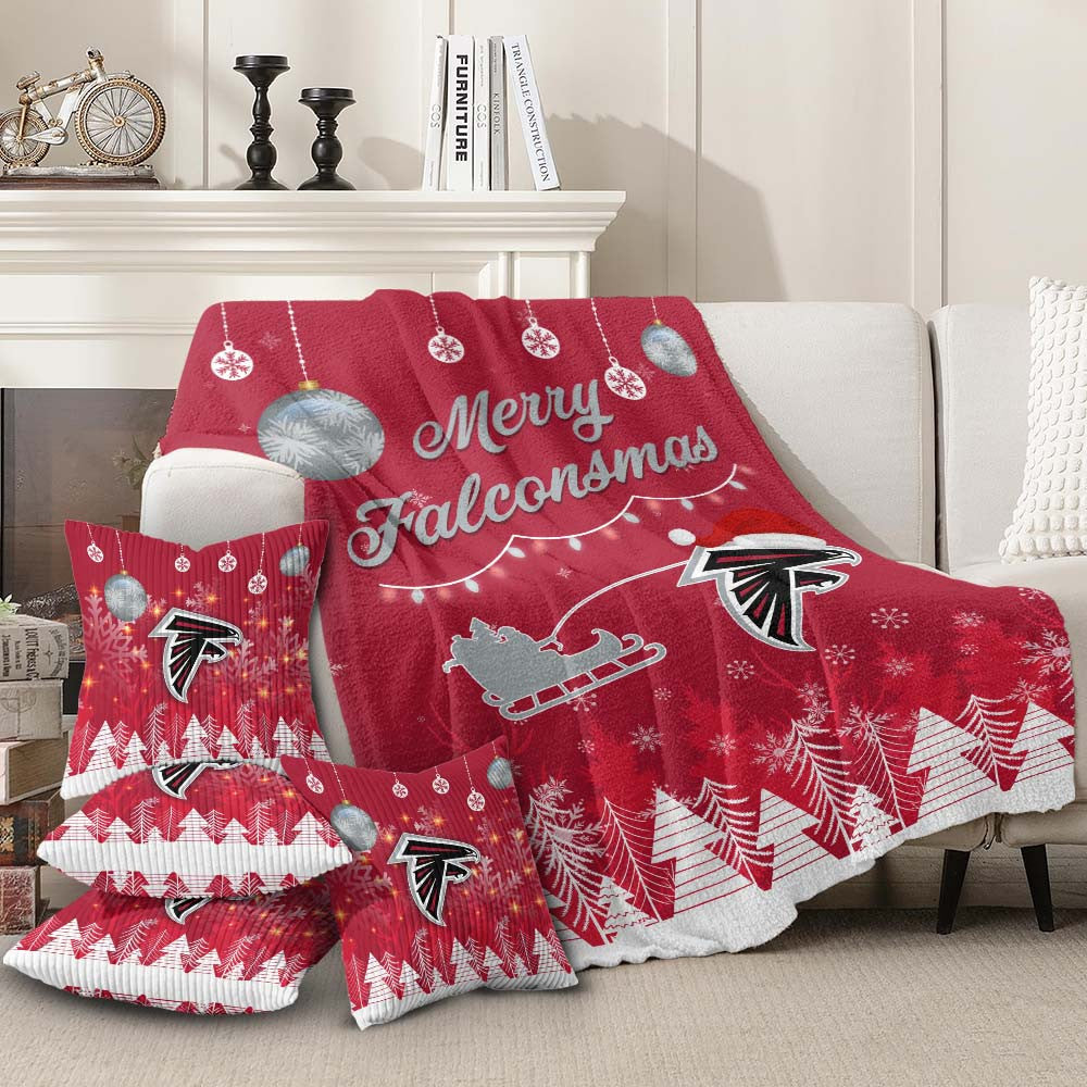 Atlanta Falcons | Premium Christmas Fleece Blanket & Throw Pillow Combo MM
