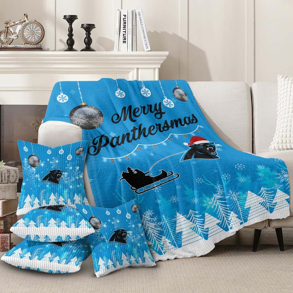 Carolina Panthers | Premium Christmas Fleece Blanket & Throw Pillow Combo MM