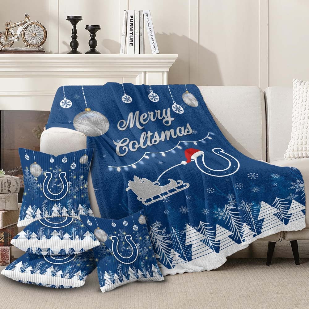 Indianapolis Colts | Premium Christmas Fleece Blanket & Throw Pillow Combo MM