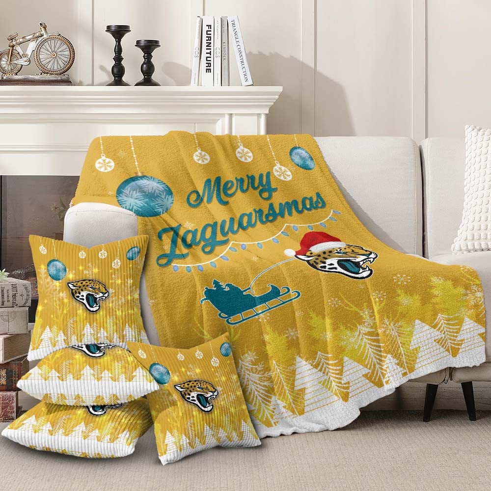 Jacksonville Jaguars | Premium Christmas Fleece Blanket & Throw Pillow Combo MM
