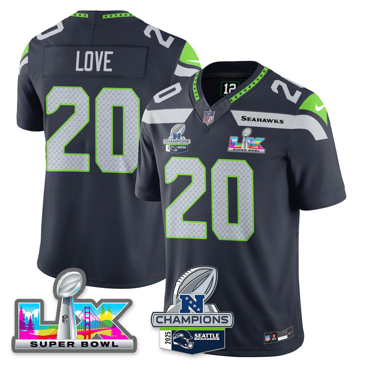 SEA 2025 NFC Champions Vapor Limited Jersey V2 - All Stitched