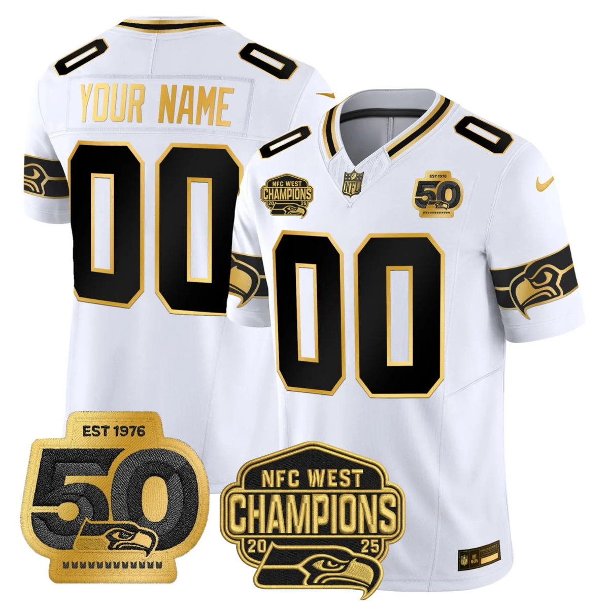 SEA 50th & NFC West Champions Patch Patch Gold Vapor Limited Custom Jersey