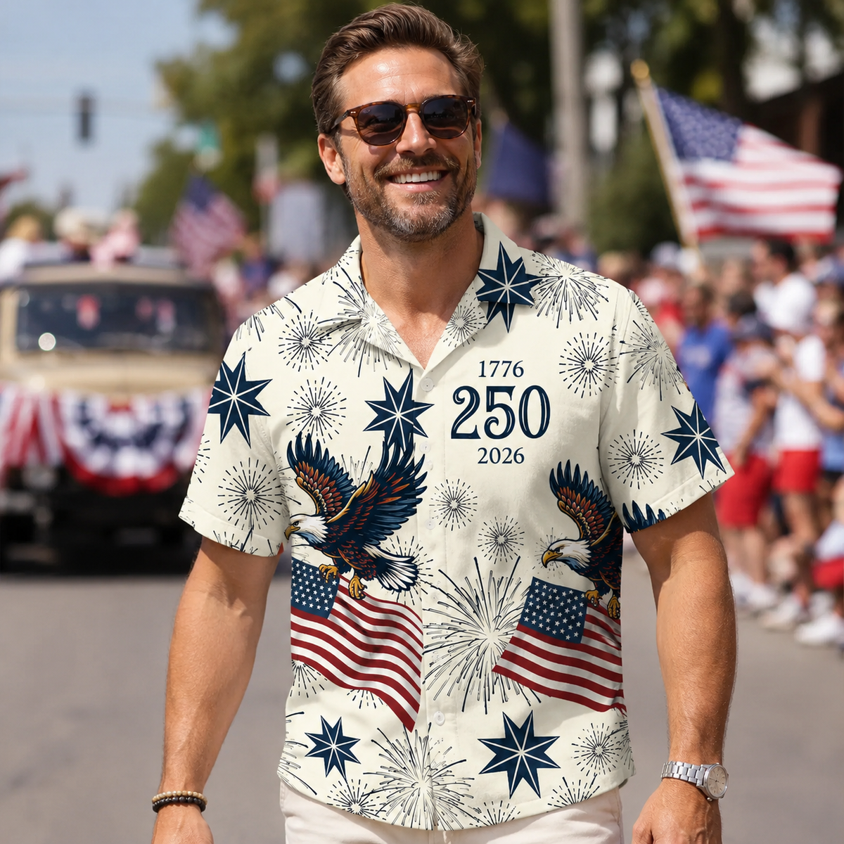 250 Years of Freedom 1776 - 2026 Eagle Patriotic Hawaiian Shirt