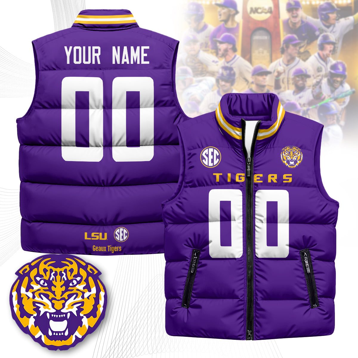 Custom LSU Unisex Puffer Vest