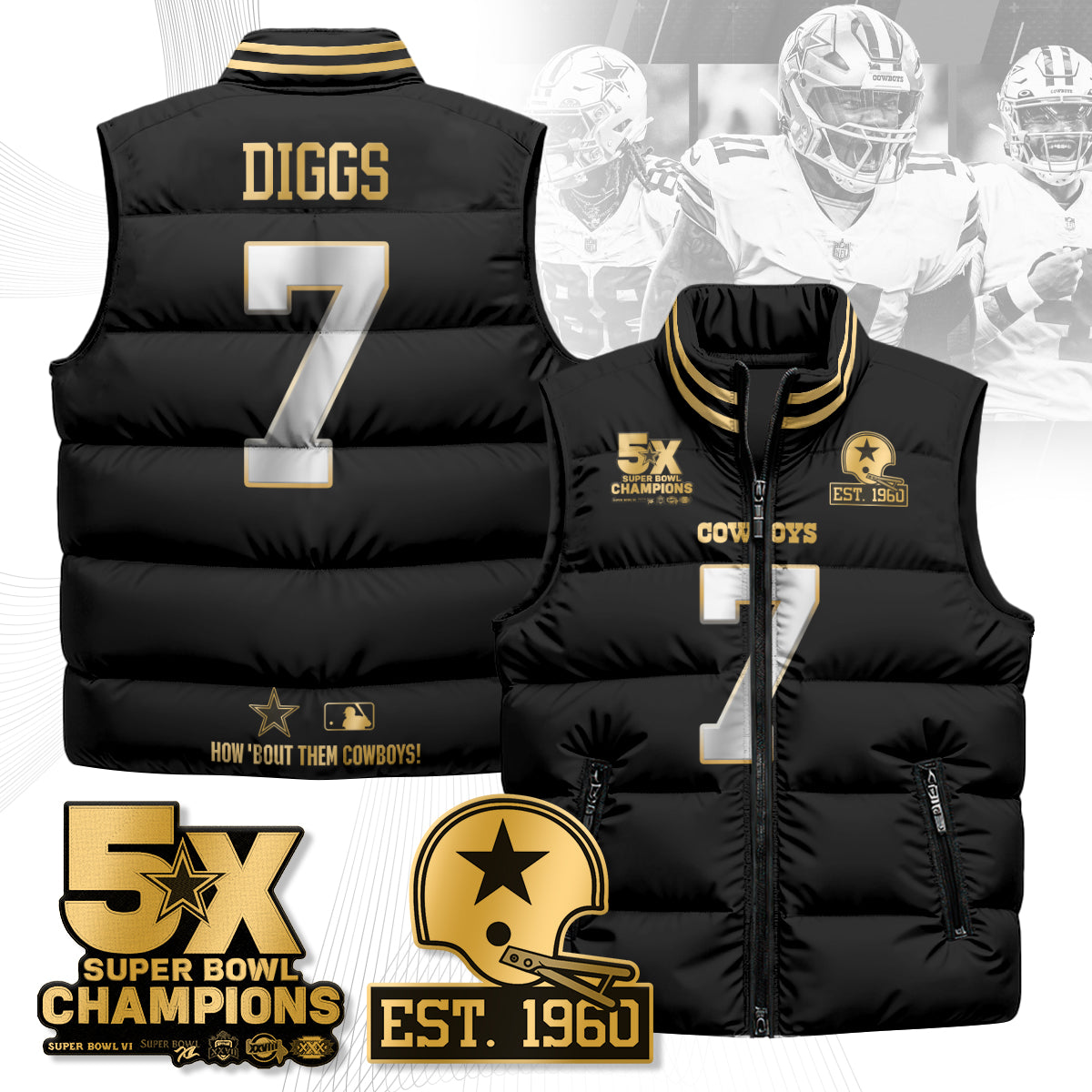 DAL 5-Time Champions Gold Unisex Puffer Vest