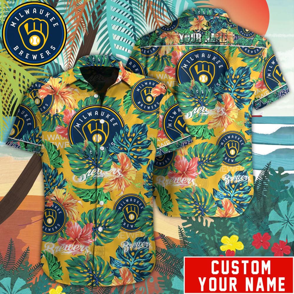 Milwaukee Brewers Special Hawaiian Design Button Shirt V2304 - The Lucky Shops