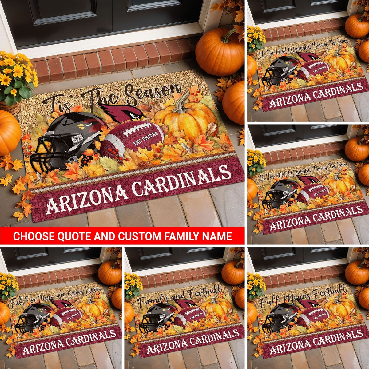 Arizona Cardinals Doormat Custom Your Family Name And Choose Your Quotes, Sport Doormat, Sport Gifts For Fan EHIVM-60421N