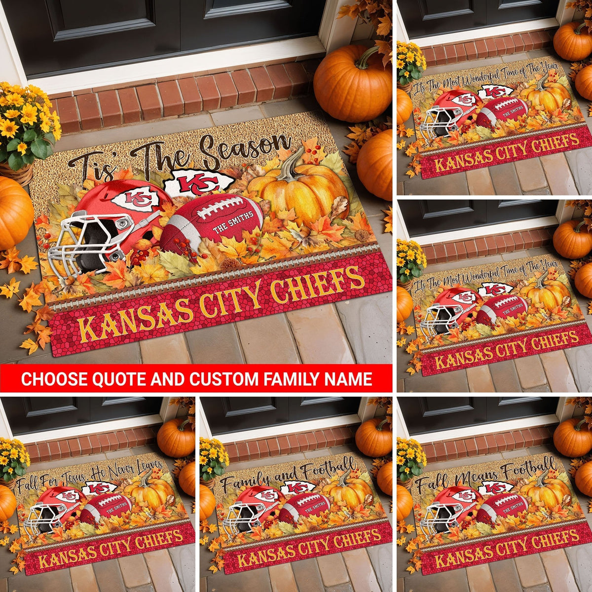 Kansas City Chiefs Doormat Custom Your Family Name And Choose Your Quotes, Sport Doormat, Sport Gifts For Fan EHIVM-60421N