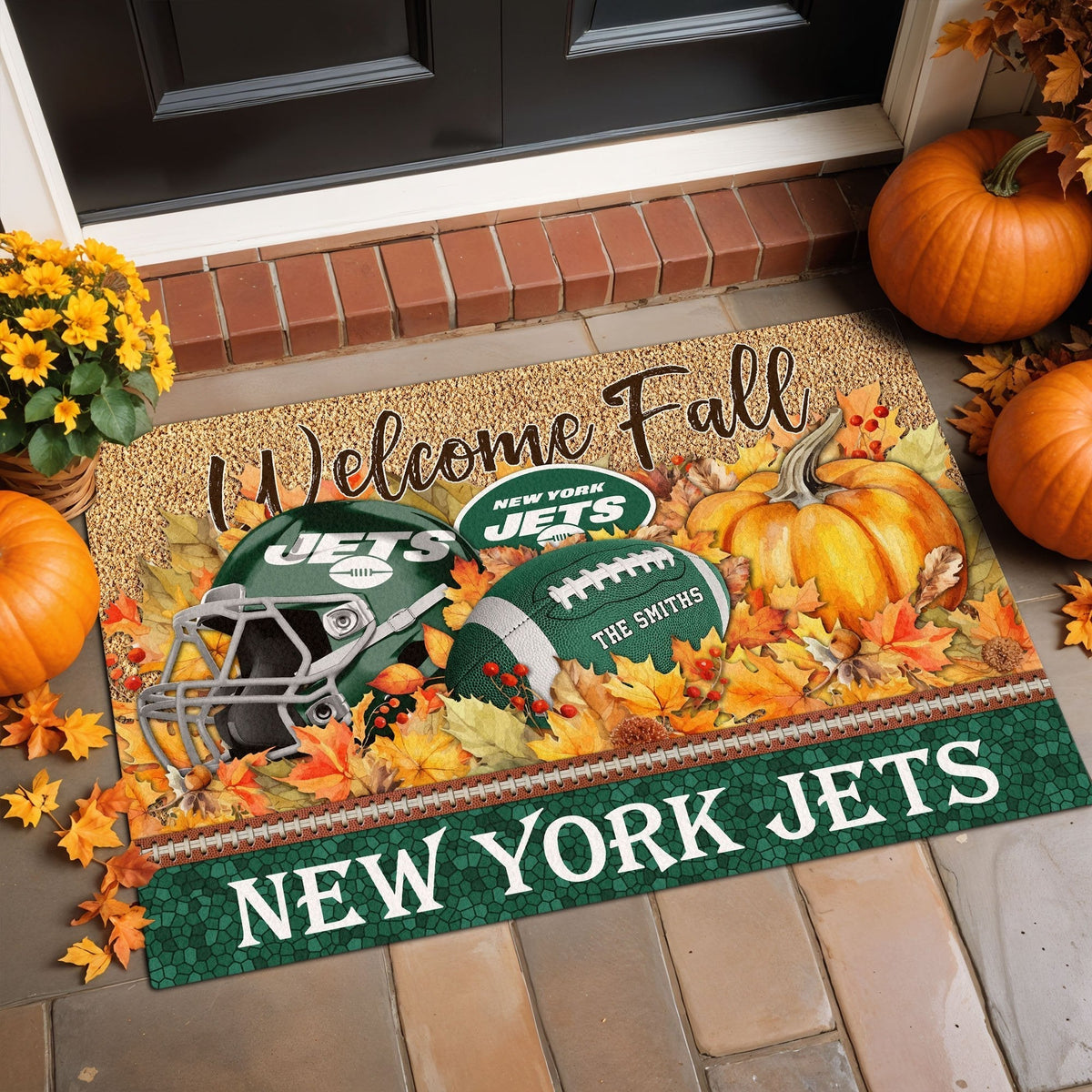 NYJ Doormat Custom Your Family Name And Choose Your Quotes, Sport Doormat, Sport Gifts For Fan
